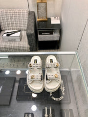 DAD SANDAL MULE IN WHITE MIX BLACK TWEED FABRIC