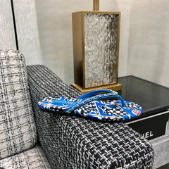 THONG SLIDE IN COBALT BLUE MIX COLORFUL FLORAL FABRIC