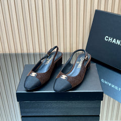 CHANEL 25S SLINGBACK SHOE 45MM IN BROWN TWEED