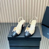 CHANEL 25S SLINGBACK SHOE LOGO 65MM IN BEIGE CALFSKIN GOLD HARDWRE