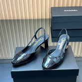 CHANEL 25S SLINGBACK SHOES IN BLACK GLOSSY CALFSKIN