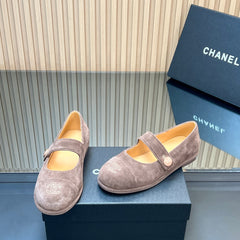 CHANEL 25S DOUBLE-STRAP MARY JANE SHOES IN TAUPE GRAY SUEDE