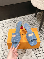 LV CHERRY HIGH HEELS 25S 55 MM IN BLUE DENIM STYLE 5