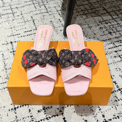 LV CHERRY HIGH HEELS 25S IN LIGHT PINK DENIM WITH BOW STYLE 6