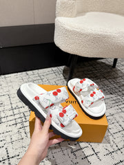 LV MIAMI-STYLE SANDALS 25S IN WHITE FABRIC AND CALFSKIN