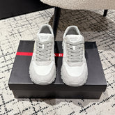 PRADA 25S MEN SNEAKERS LOGO IN WHITE AND LIGHT GRAY NUBUCK AND CANVAS