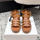 PRADA 25S HIGH TOP OPEN TOE FISHERMAN SANDALS IN BURNT ORANGE CALFSKIN