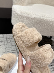 CELINE 25S SLIDES TRIOMPHE IN BIEGE SPONGE FABRIC