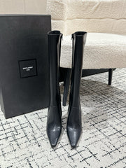 YSL 25S PLATFORM KNEE-HIGH BOOTS 70 MM IN BLACK LAMBSKIN