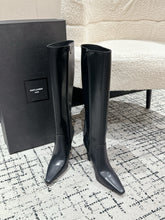 YSL 25S PLATFORM KNEE-HIGH BOOTS 70 MM IN BLACK LAMBSKIN