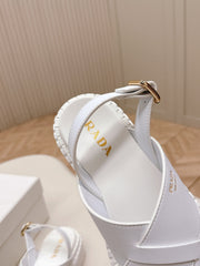 PRADA 25S CRISSCROSS SANDALS IN WHITE CALFSKIN