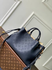 BELLA TOTE 32 IN DARK BLUE MONOGRAM PERFORATED CALFSKIN GOLD HARDWARE