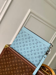 POCHETTE TO GO 30 IN SKY BLUE MONOGRAM SHADOW CALFSKIN EMBOSSED LOGO