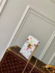 PHONE POUCH 17.5 IN WHITE MULTICOLORED MONOGRAM COATED CANVAS