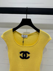 Chanel 25 Yellow Tank Top Square Neck Knitted