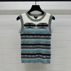 Chanel 25 Sleeveless Striped Top In Blue And Gray