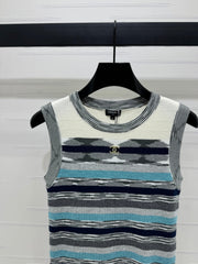 Chanel 25 Sleeveless Striped Top In Blue And Gray