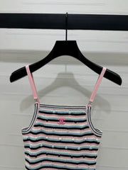 Chanel 25 Pink Black Striped Knit Tank Top