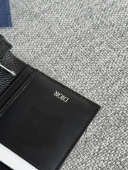 VERTICAL BIFOLD WALLET 19 IN BLACK GRAINED CALFSKIN MIX BLUE MONOGRAM OBLIQUE JACQUARD