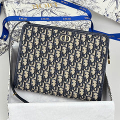 DIOR 25S 30 MONTAIGNE DEA POUCH BLUE OBLIQUE JACQUARD 26 IN CANVAS