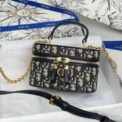 DIOR 25S 30 MONTAIGNE MINI VANITY CASE 16 IN BLUE DIOR OBLIQUE JACQUARD CANVAS