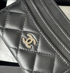 CHANEL 25S CARD HOLDER 11 IN BLACK LAMBSKIN SILVER HARDWARE