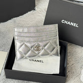 CHANEL 25S CARD HOLDER 11 IN SILVER LAMBSKIN GOLD HARDWARE