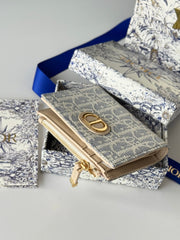 DIOR 25S 30 MONTAIGNE DAHLIA WALLET 11 IN LIGHT BLUE DIOR OBLIQUE JACQUARD