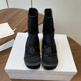 DIOR 25S STRETCH BALLET BOOTS IN BLACK FULL SATIN