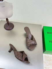 BLINK HIGH 5 CM MULE IN CAROB BROWN INTRECCIATO LEATHER