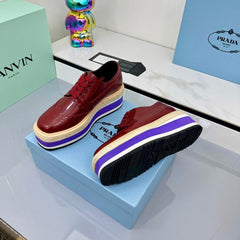 PRADA 25S FLAT WEDGE SHOES 60MM IN WINE RED CALFSKIN