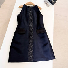 HERMES 25S SLEEVELESS EMBROIDERED SILK DRESS 318