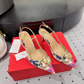 VLTN HIGH SLINGBACK 25S 80 MM IN WHITE MIX PINK FABRIC AND CALFSKIN