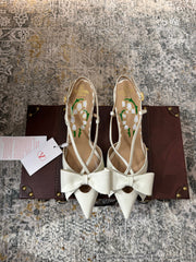 VLTN HIGH HEEL 25S 80 MM IN WHITE CALFSKIN WITH BOW