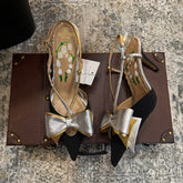 VLTN HIGH HEEL 25S 80 MM IN BLACK FABRIC MIX SILVER CALFSKIN WITH BOW