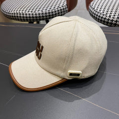 MM BASEBALL CAP IN LIGHT BEIGE FABRIC AND CALFSKIN