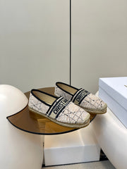 GRANVILLE ESPADRILLE TAN BEIGE OBLIQUE EMBROIDERED COTTON