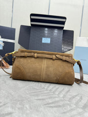 PRADA 25S BONNIE SMALL SHOULDER BAG 26 IN BROWN SUEDE GOLD HARDWRE