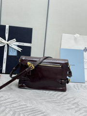 PRADA 25S SHOULDER BAG 23 IN DARK BROWN CALFSKIN GOLD HARDWRE