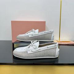 BOAT SHOES IN OFF WHITE CALFSKIN AND CANVAS
