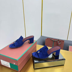 LP BLOCK HEEL SANDALS 25S IN NAVY BLUE SUEDE