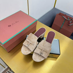 LP BLOCK HEEL SANDALS 25S IN TAUPE BEIGE SUEDE