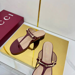 GG THONG SANDALS 25S IN DARK RED LAMBSKIN WITH GOLD HARDWARE