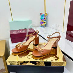 GG HEELED SANDALS 25S 65 MM IN BROWN LAMBSKIN WITH GOLD HARDWARE