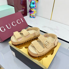 GG SANDALS 25S IN NATURAL STRAW CROCHET COTTON FABRIC