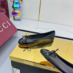 GG BALLET FLATS 25S IN BLACK LAMBSKIN MIX GLOSSY LEATHER WITH BOW