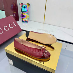 GG BALLET FLATS 25S IN RED LAMBSKIN MIX GLOSSY LEATHER WITH BOW