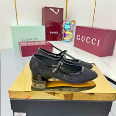 GG MARY JANE HEEL 25S 25 MM IN BLACK SEQUINED MESH FABRIC