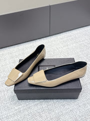 YSL 25S FLAT SHOES IN DARK BEIGE LAMBSKIN