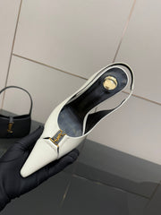 YSL 25S SLINGBACK HIGH HEELS 90 MM IN WHITE LAMBSKIN WITH GOLD HARDWARE STYLE 6